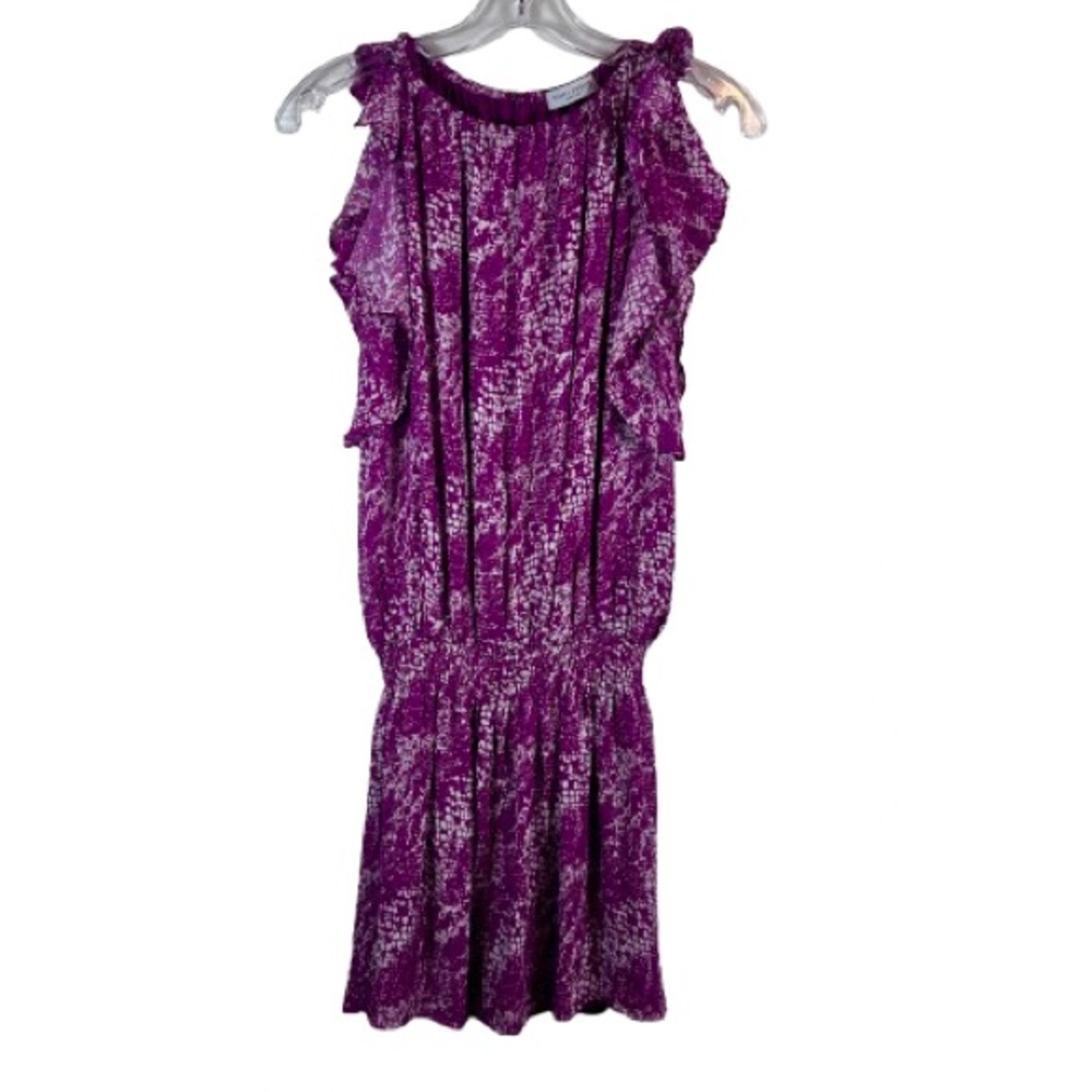 Ramy Brook Yassi Midi Dress Purple Ruffle Sleeve Smocked Waist Small